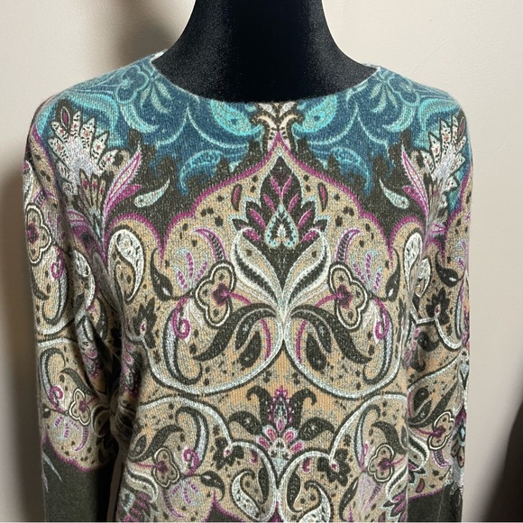 Talbots Audrey Pure Cashmere Sweater Paisley 3/4 Length Sleeves - Picture 5 of 11